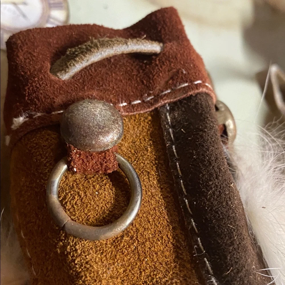 Raw Amethyst Stone & Suede & Fur Medicine Pouch